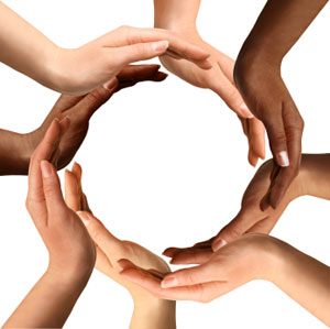 Teamwork circle of hands